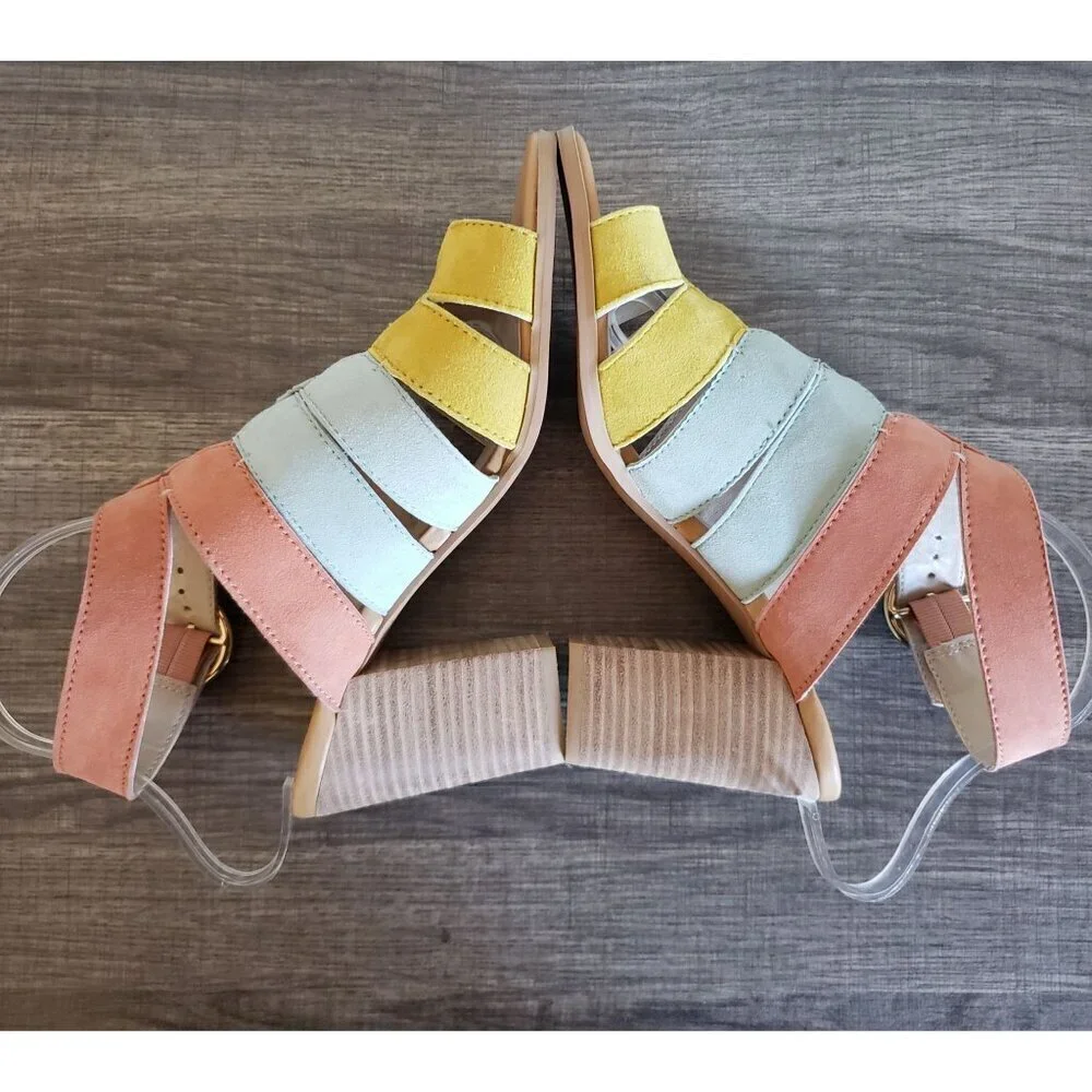 Seychelles Completely Engaged Pastel Suede Sandals Block Heel Multi Women's 7.5